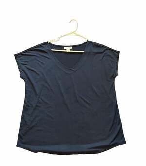 Jaclyn Smith Collection Women's V-Neck Short Sleeve Top Navy Blue Size L